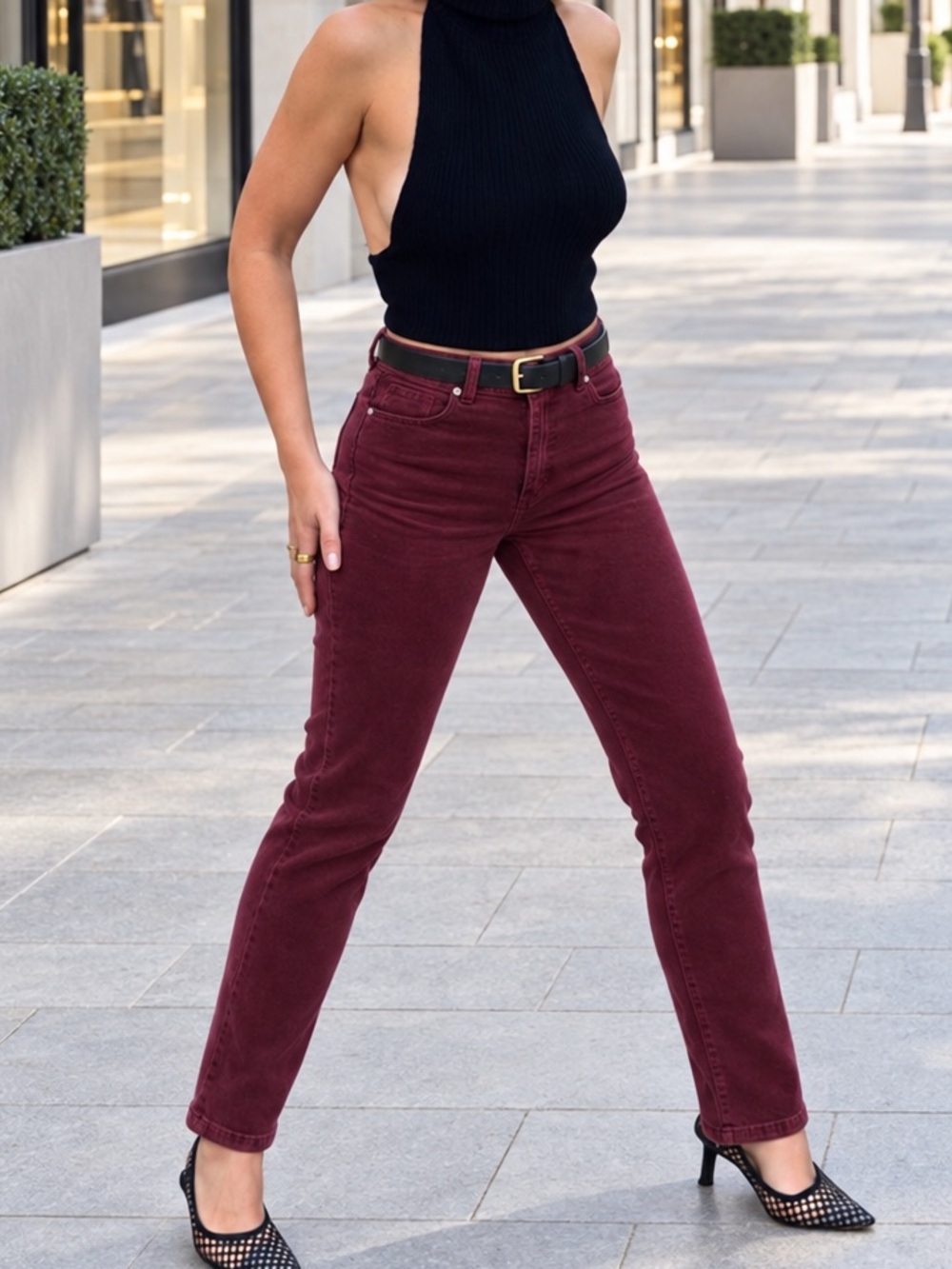 Old Money Preppy Burgundy Corduroy Straight Leg Pants Minimalist Classic